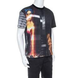 Pre Owned Prada Dark Grey Printed Cotton Crew Neck T-Shirt XL