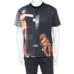 Pre Owned Prada Dark Grey Printed Cotton Crew Neck T-Shirt XL