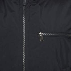 Pre Owned Prada Black Sheep Skin Detail Zip Front Jacket L 