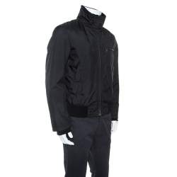 Pre Owned Prada Black Sheep Skin Detail Zip Front Jacket L 