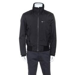 Pre Owned Prada Black Sheep Skin Detail Zip Front Jacket L 
