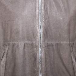 Prada Grey Leather Zip Front Bomber Jacket L