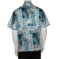 Prada Blue Cotton Robot Print Short Sleeve Shirt XL