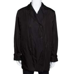 Prada Dark Brown Nylon Double Breasted Coat L