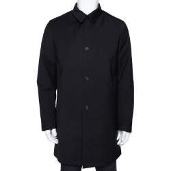 Prada Black Coated Nylon Button Front Coat L