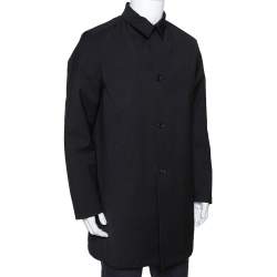 Prada Black Coated Nylon Button Front Coat L