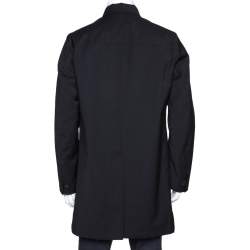 Prada Black Coated Nylon Button Front Coat L