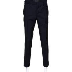 Prada Navy Blue Mohair & Wool Tailored Slim Fit Trousers L