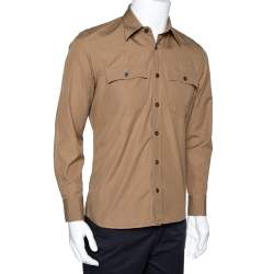 Pre Owned Prada Khaki Cotton Poplin Safari Style Full Sleeve Shirt M