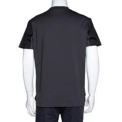Pre Owned Prada Charcoal Grey Stretch Cotton Paneled Crew Neck T-Shirt XXL