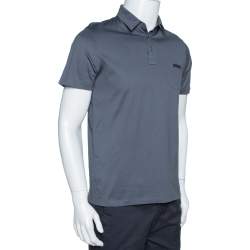 Pre Owned تي شيرت بولو برادا جيب مزين قطن رصاصي مقاس وسط (ميديوم)