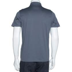 Pre Owned تي شيرت بولو برادا جيب مزين قطن رصاصي مقاس وسط (ميديوم)