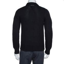 Prada Black Cashmere & Wool Knit Logo Embroidered Jumper S