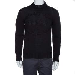 Prada Black Cashmere & Wool Knit Logo Embroidered Jumper S