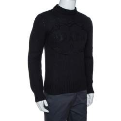 Prada Black Cashmere & Wool Knit Logo Embroidered Jumper S