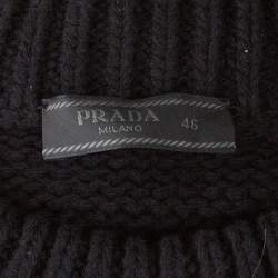 Prada Black Cashmere & Wool Knit Logo Embroidered Jumper S