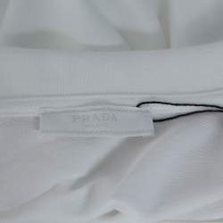 Pre Owned تي شيرت بولو برادا بيك مزين مخطط قطن أبيض مقاس كبير جداً جداً (اكس اكس لارج)