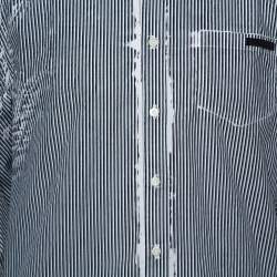 Pre Owned Prada White & Grey Stripe Print Cotton Long Sleeve Shirt XXL