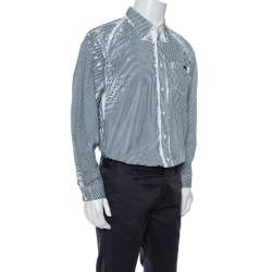 Pre Owned Prada White & Grey Stripe Print Cotton Long Sleeve Shirt XXL