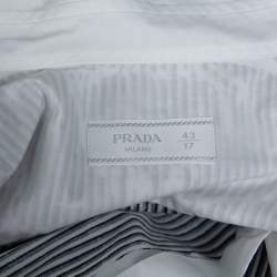 Pre Owned Prada White & Grey Stripe Print Cotton Long Sleeve Shirt XXL