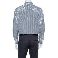 Pre Owned Prada White & Grey Stripe Print Cotton Long Sleeve Shirt XXL