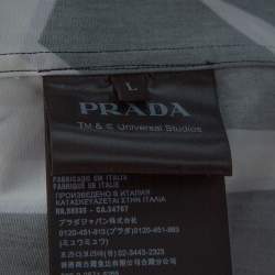Pre Owned Prada Black Frankenstein Hand Print Cotton Oversized Shirt L