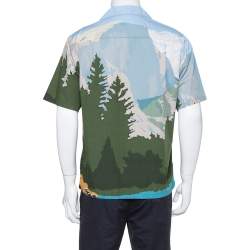 Pre Owned Prada Light Blue Mountains Print Cotton Camp Collar Shirt L