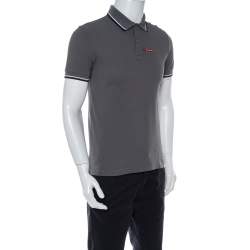 Prada Grey Cotton Pique Stripe Detail Polo T-Shirt S
