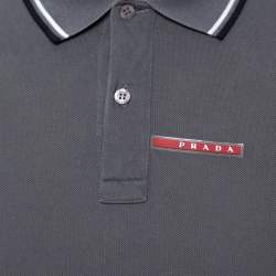 Prada Grey Cotton Pique Stripe Detail Polo T-Shirt S