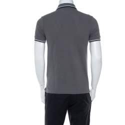 Prada Grey Cotton Pique Stripe Detail Polo T-Shirt S