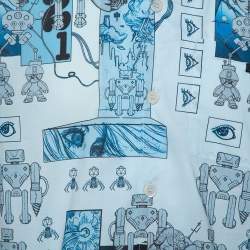 Pre Owned Prada Blue Robot Printed Cotton Bowling Shirt XL