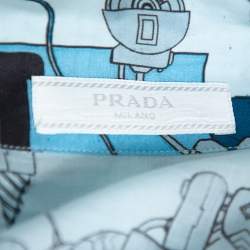 Pre Owned Prada Blue Robot Printed Cotton Bowling Shirt XL