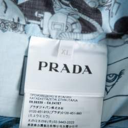 Pre Owned Prada Blue Robot Printed Cotton Bowling Shirt XL