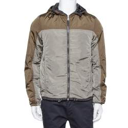 Prada Green / Black Synthetic Reversible Hooded Jacket M