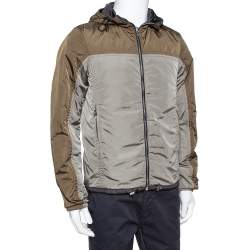 Prada Green / Black Synthetic Reversible Hooded Jacket M