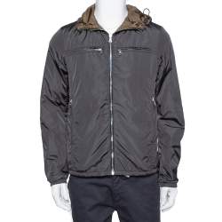 Prada Green / Black Synthetic Reversible Hooded Jacket M