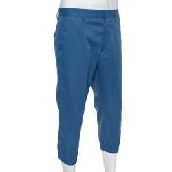 Prada Blue Synthetic Elastic Detail Capri Pants XL