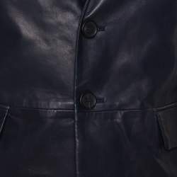  Prada Navy Blue Leather Single Breasted Jacket M