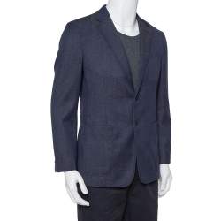 Prada Navy Blue Wool Button Front Blazer L