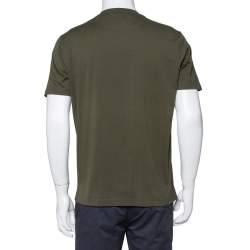 Pre Owned تي شيرت برادا رقبة مستديرة تفاصيل جيب قطن أخضر زيتوني متوسط