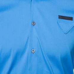 Pre Owned Prada Blue Stretch Cotton Button Front Shirt S