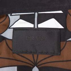 Pre Owned Prada Brown Abstract Printed Cotton Short Sleeve Bowling Shirt XL