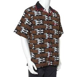 Pre Owned Prada Brown Abstract Printed Cotton Short Sleeve Bowling Shirt XL