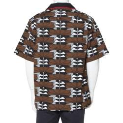 Pre Owned Prada Brown Abstract Printed Cotton Short Sleeve Bowling Shirt XL