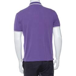 Pre Owned Prada Purple Cotton Pique Striped Trim Detail Polo T-Shirt XL