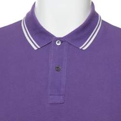 Pre Owned Prada Purple Cotton Pique Striped Trim Detail Polo T-Shirt XL