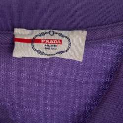Pre Owned Prada Purple Cotton Pique Striped Trim Detail Polo T-Shirt XL