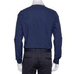 Pre Owned Prada Navy Blue Cotton Contrast Collar & Placket Detail Button Front Shirt L 
