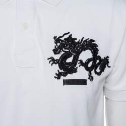 Pre Owned Prada White Cotton Pique Dragon Embroidered Polo T-Shirt XXL