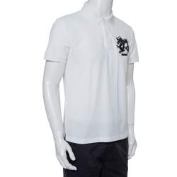 Pre Owned Prada White Cotton Pique Dragon Embroidered Polo T-Shirt XXL